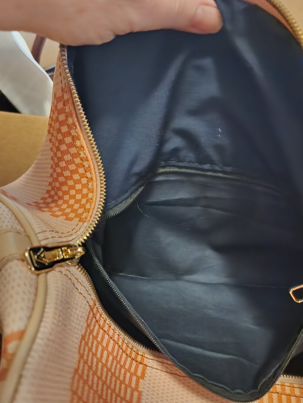 Designer-Inspired Orange Check Canvas Tote Bag with Cream Trim Louis - Picture 6 of 6